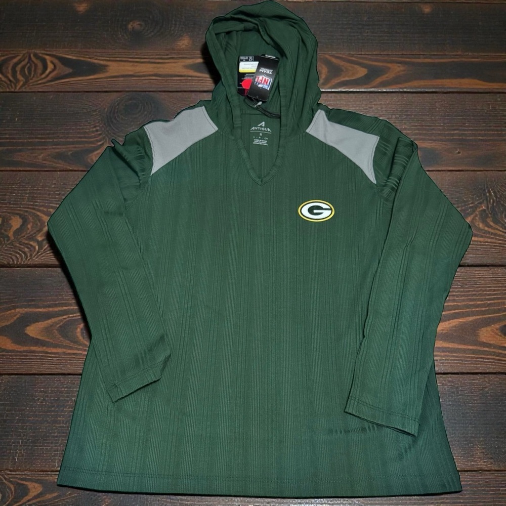 Antigua Green Bay Packers V-Neck Hoodie Knit Top Size Small NWT